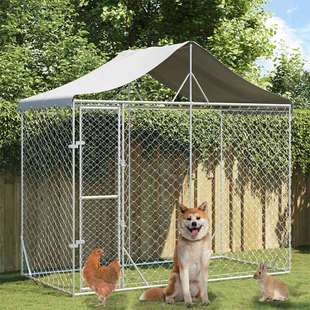 Vidaxl Perrera Exterior Con Toldo Acero Galvanizado Plata 3x1,5x2,5 M_1