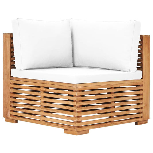 Vidaxl Sofá De Esquina De Jardín Cojín Color Crema Madera Maciza Teca_0
