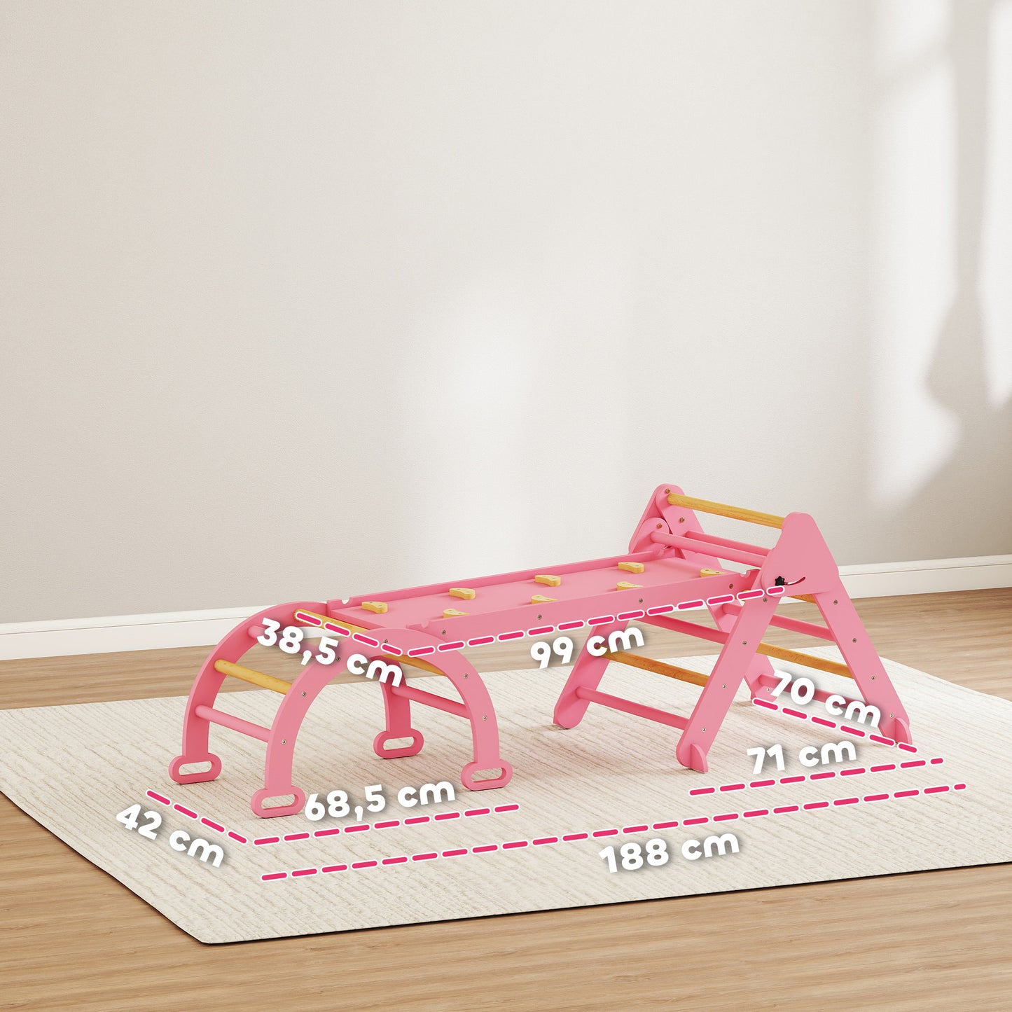 Aiyaplay 7 En 1 Triángulo De Escalada Montessori Con Arco Y Rampa 188x70 Cm Rosa_2