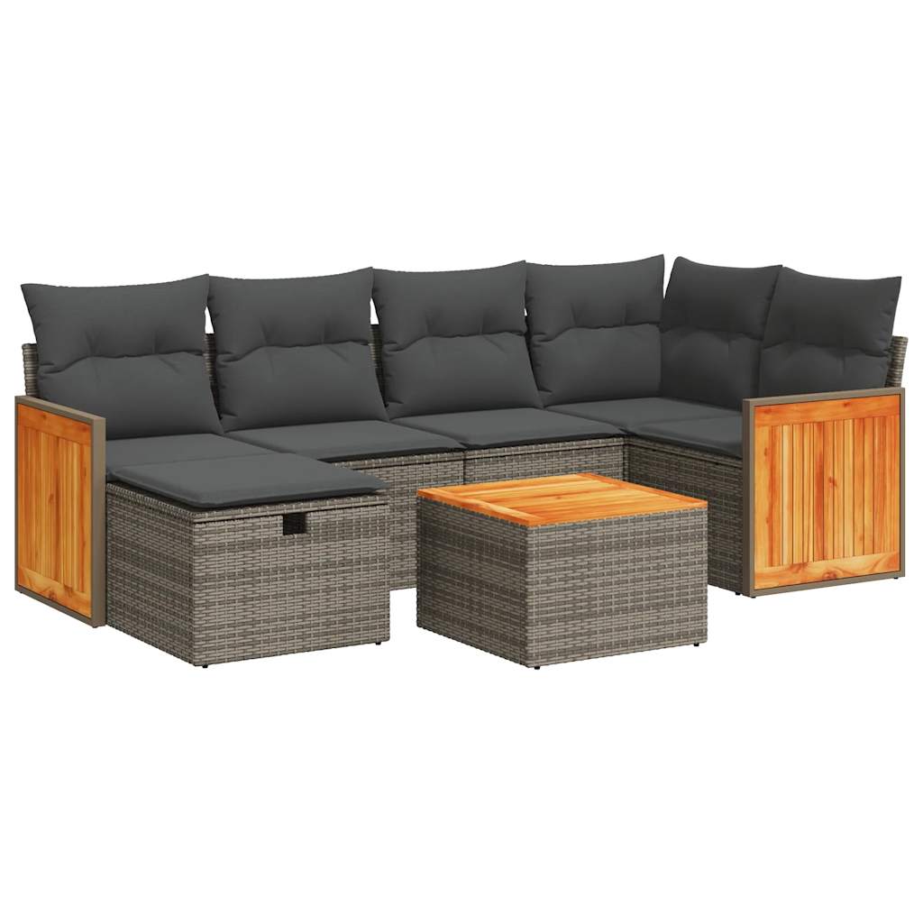 Set De Sofás De Jardín 7 Pzas Con Cojines Ratán Sintético Gris / Vetonek_5