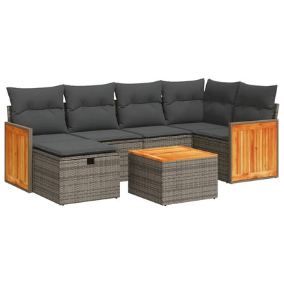 Set De Sofás De Jardín 7 Pzas Con Cojines Ratán Sintético Gris / Vetonek_5