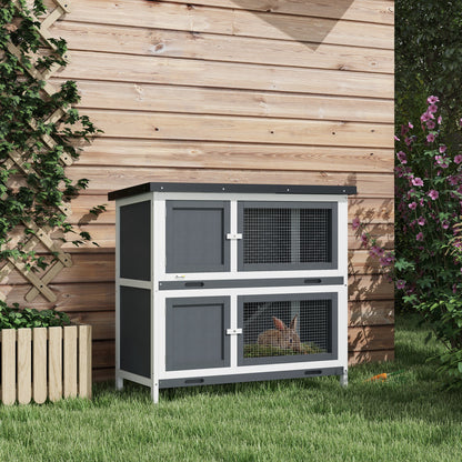Pawhut Conejera De Madera 97x44x91 Cm Con Techo Asfáltico Puertas Con Pestillo_1