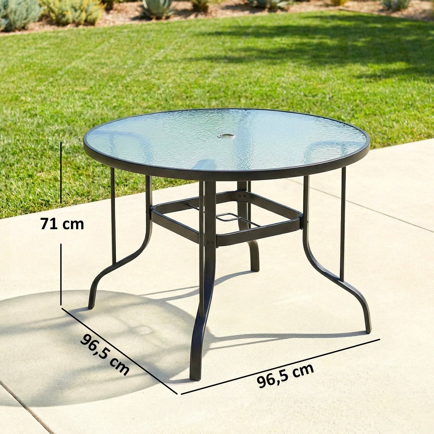 Outsunny Mesa De Jardín Exterior Con Orificio Para Sombrilla Ø96,5x71 Cm Negro_2