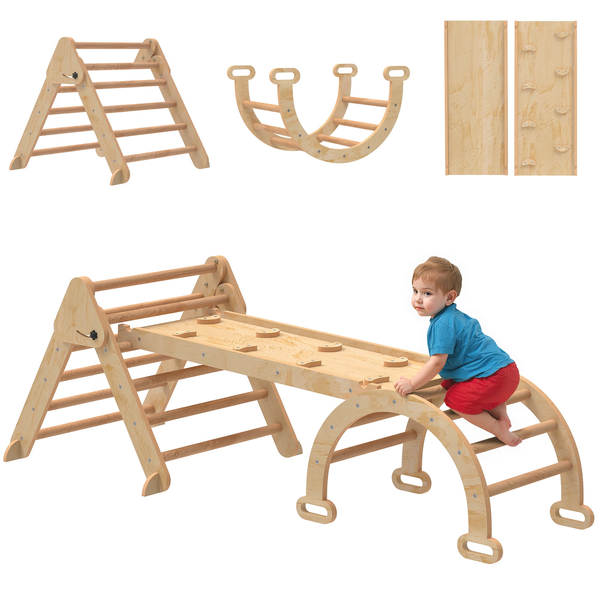 Aiyaplay 7 En 1 Triángulo De Escalada Montessori Con Arco Y Rampa_0