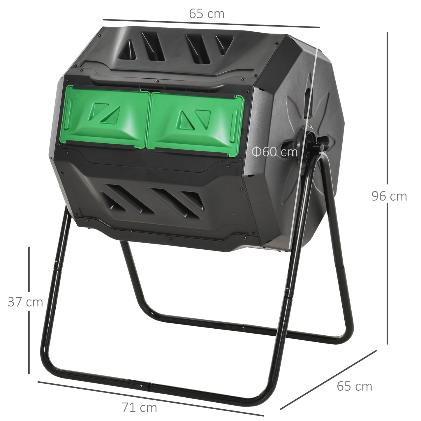 Outsunny Compostador Giratorio De 160l Doble Cámara 71x65x96 Cm Negro_2
