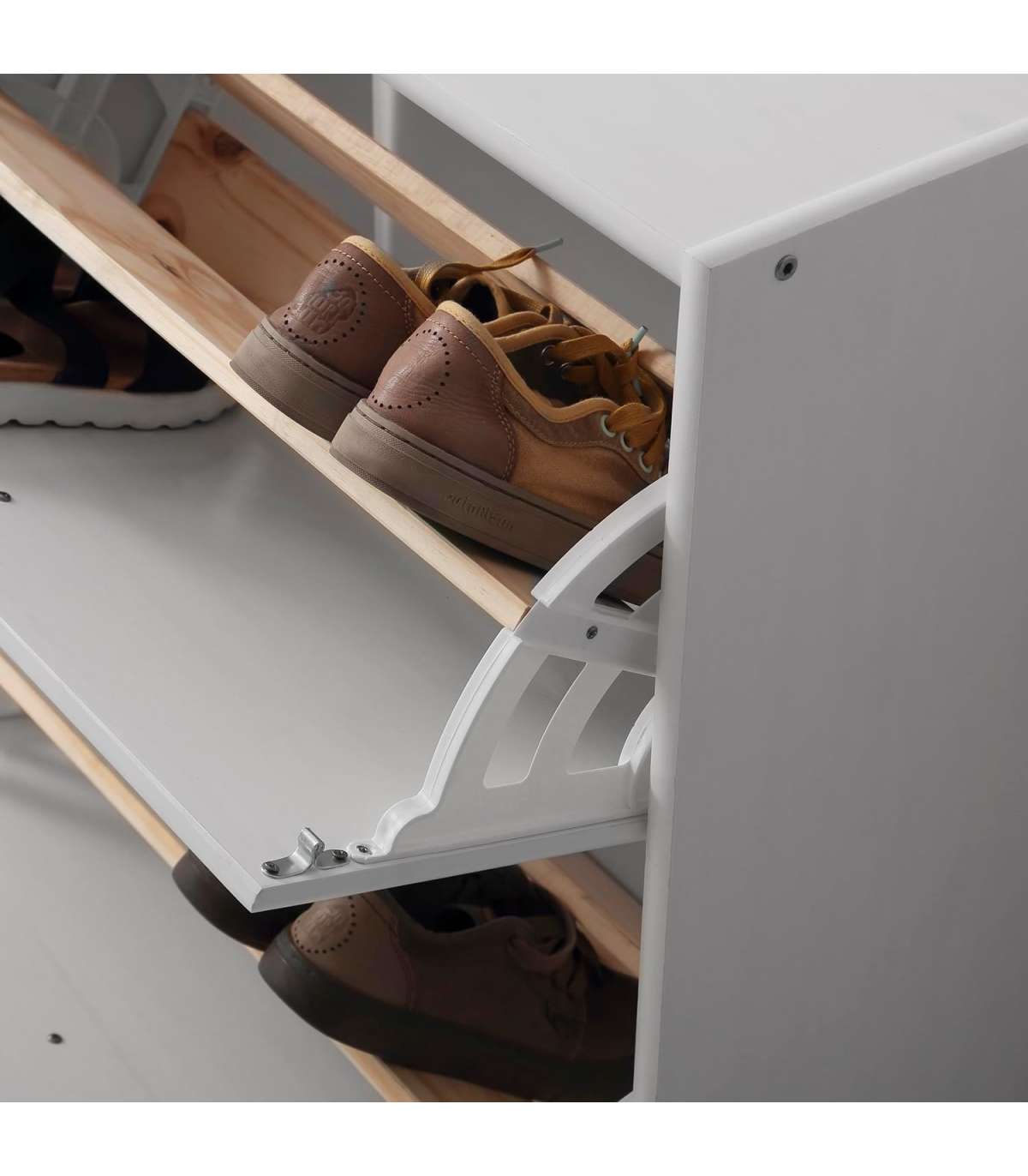 Zapatero 2 Trampones Acabado Madera Maciza De Pino Color Blanco Lavado 77.5cm(alto)63 Cm(a_2