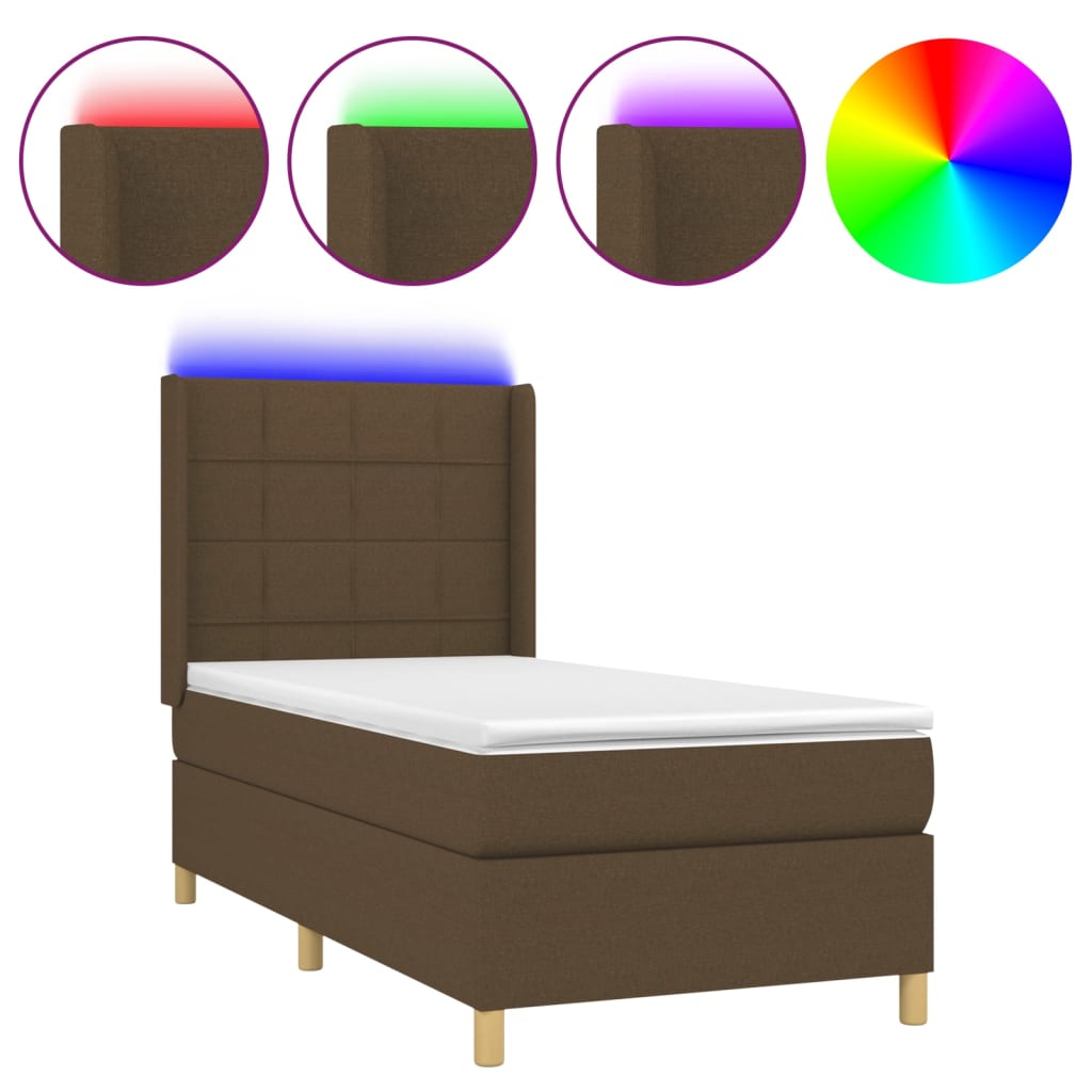Cama Vica Home Colchón Y Luces Led Tela Marrón Oscuro 80x200cm / Vetonek_5
