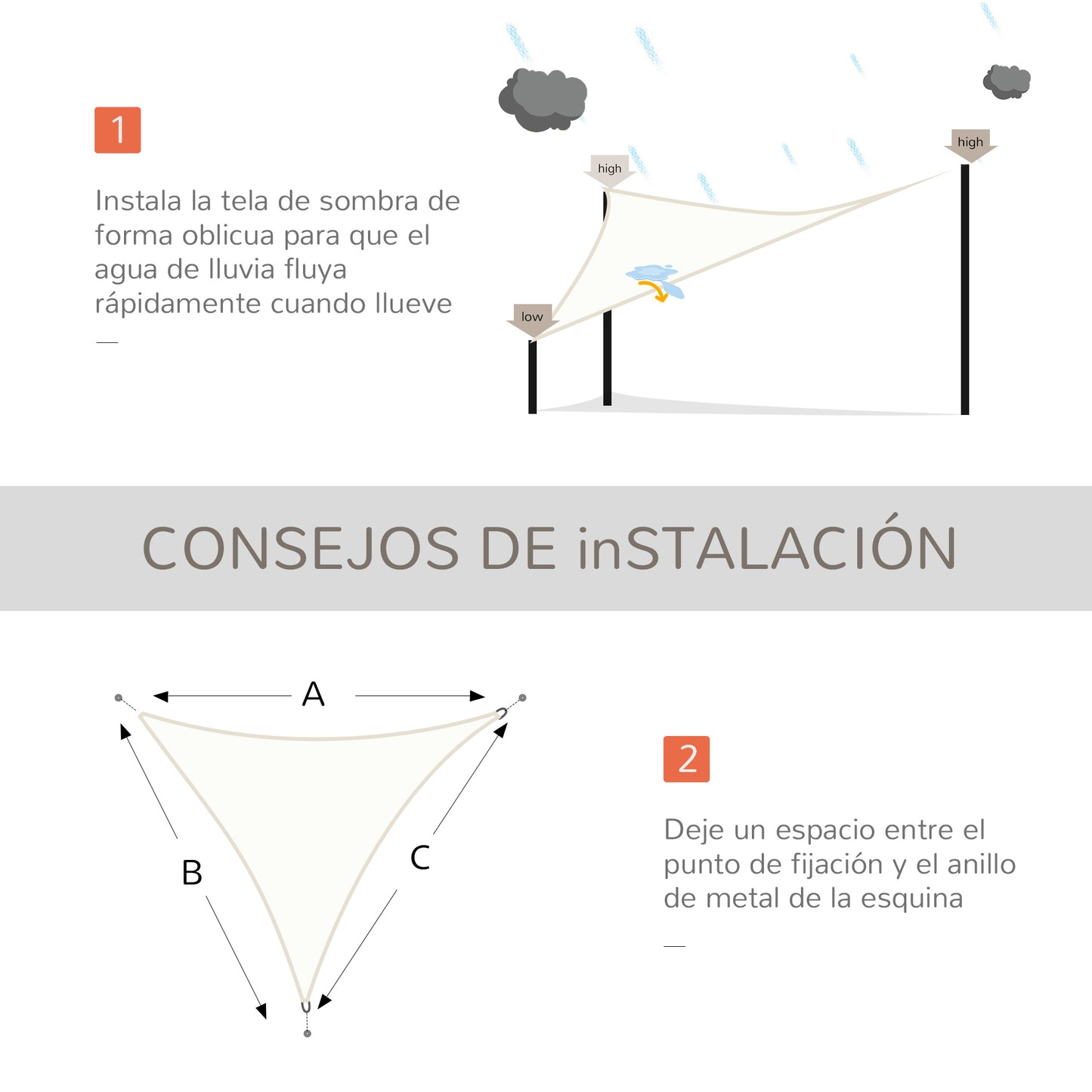 Outsunny Toldo Vela Sombrilla Parasol Triangulo Tejido De Poliester 160g/m2_5