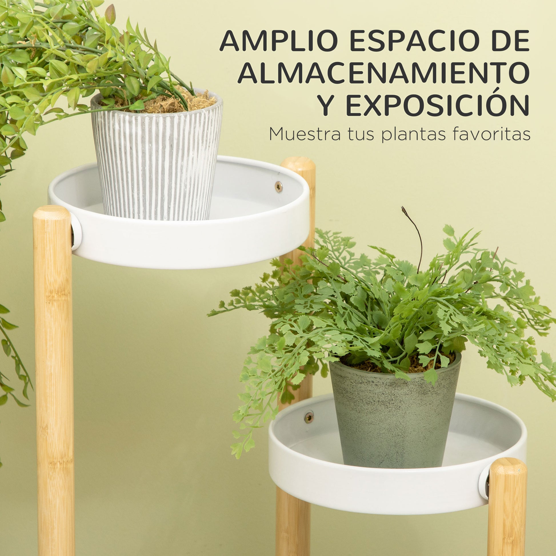 Outsunny Soporte Para Plantas Con Pies De Bambú Ø28x80 Cm Naturaly Blanco_3