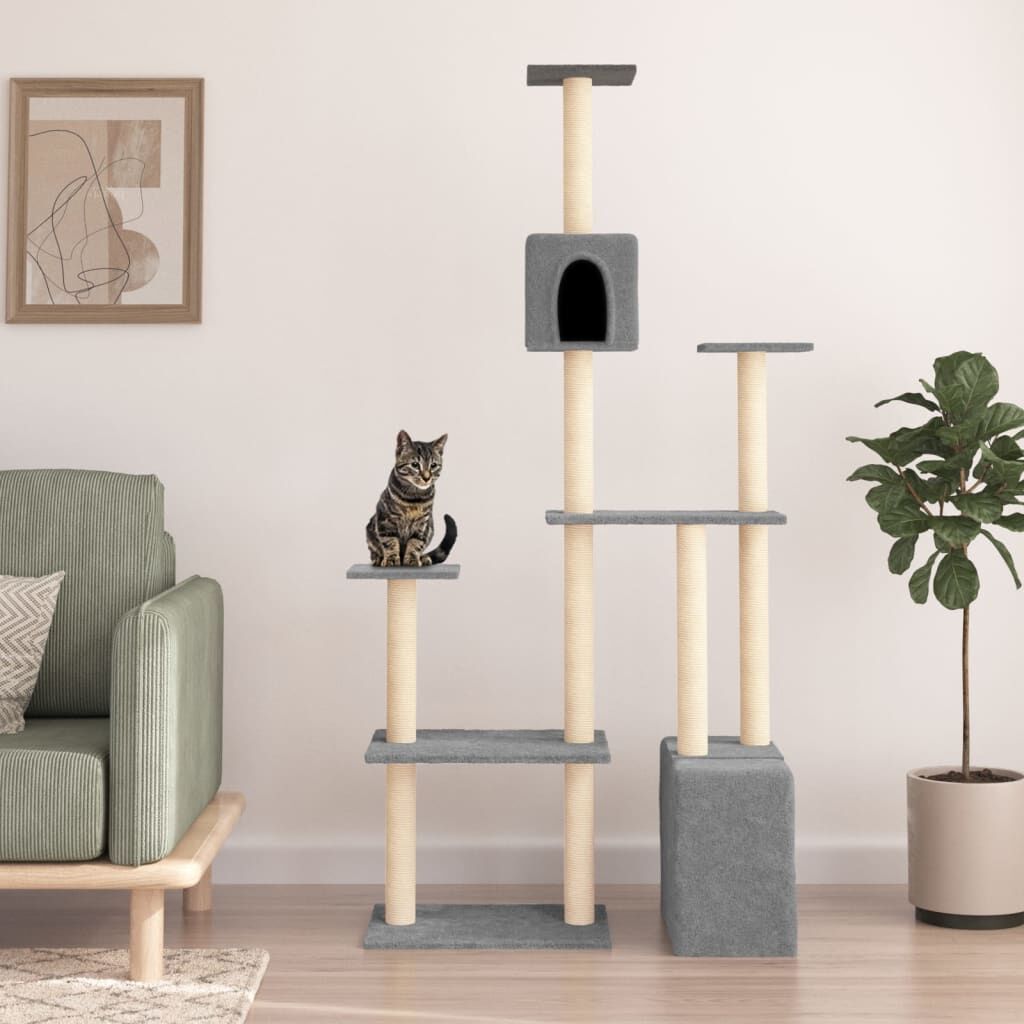 Vidaxl Rascador Para Gatos Con Postes De Sisal Gris Claro 180 Cm_1