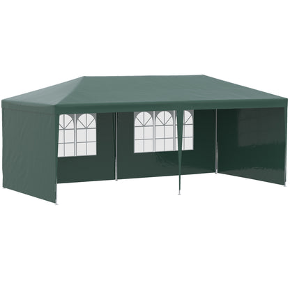 Outsunny Carpa De Jardín 6x3 M Con 4 Paredes Laterales 2 Ventanas Visibles Verde_0