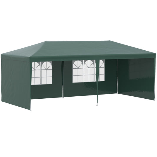 Outsunny Carpa De Jardín 6x3 M Con 4 Paredes Laterales 2 Ventanas Visibles Verde_0