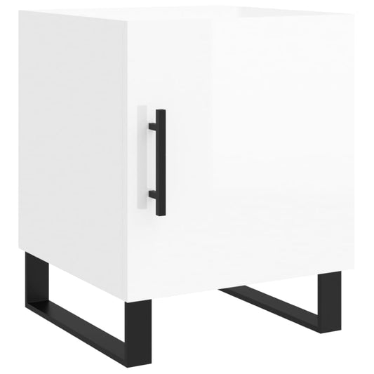 Mesita De Noche Madera De Ingeniería Blanco Brillo 40x40x50 Cm_0