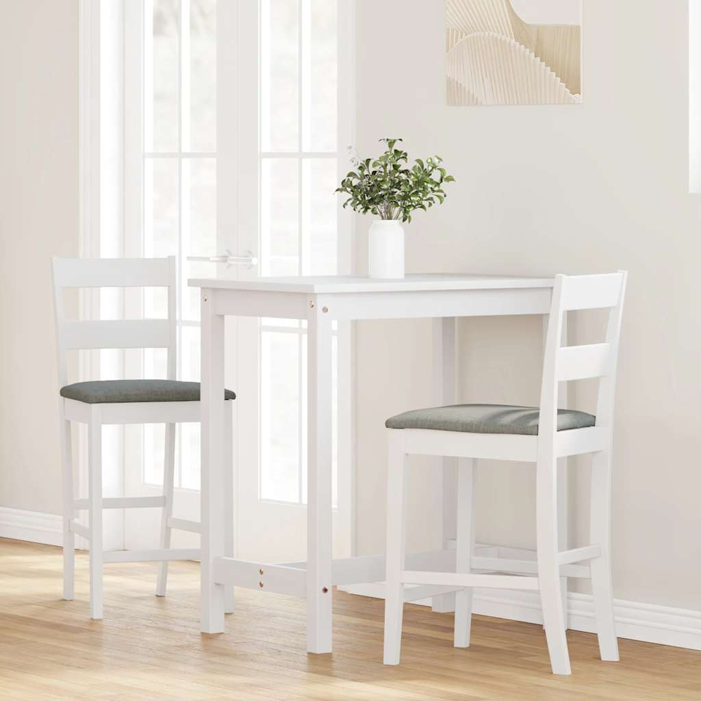 Taburetes De Bar Con Cojines 2 Uds Madera Maciza Blanca Caucho_1