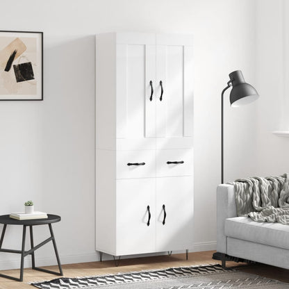 Aparador Alto Madera Contrachapada Blanco Brillo 69,5x34x180 Cm_0