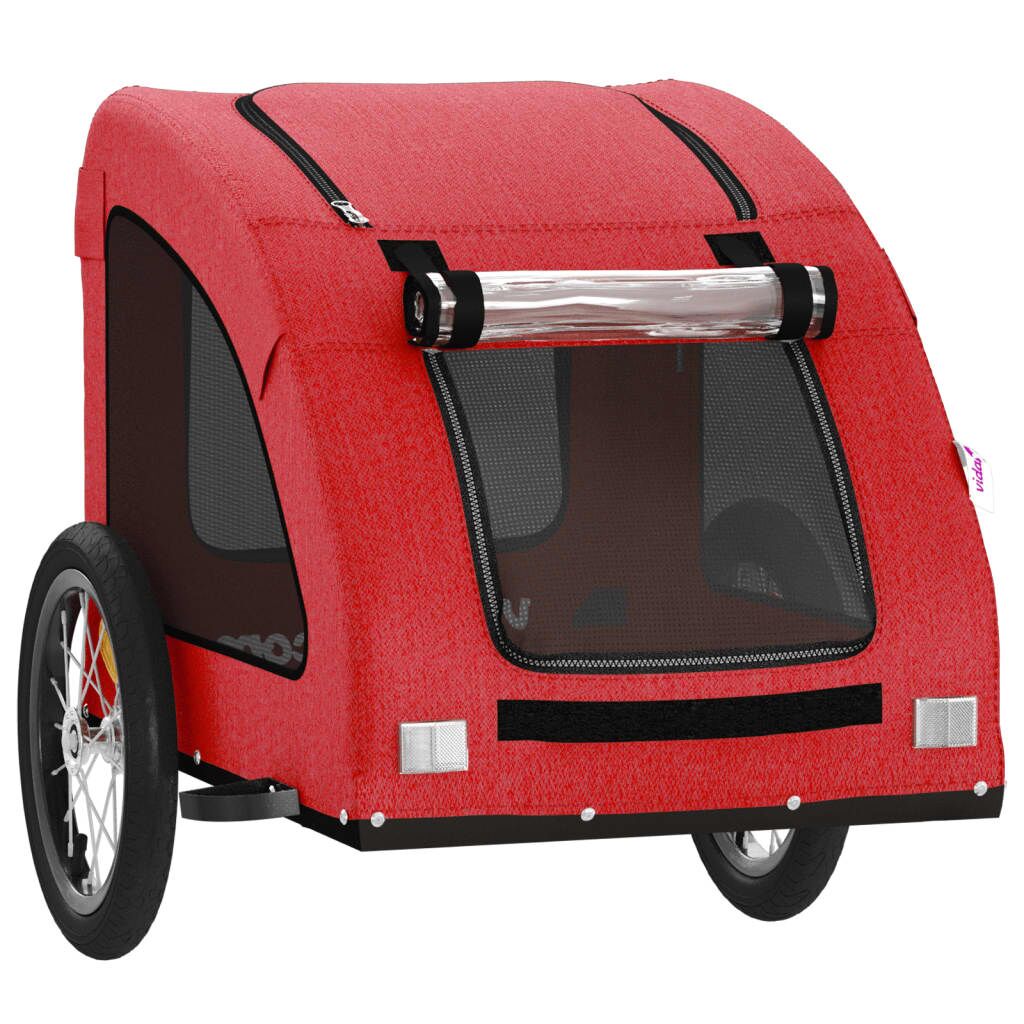 Vidaxl Remolque De Bicicleta Mascotas Hierro Tela Oxford Rojo_4
