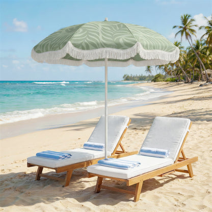 Outsunny Sombrilla De Playa Con Flecos Ø180cm Altura Ajustable Inclinación Verde_1