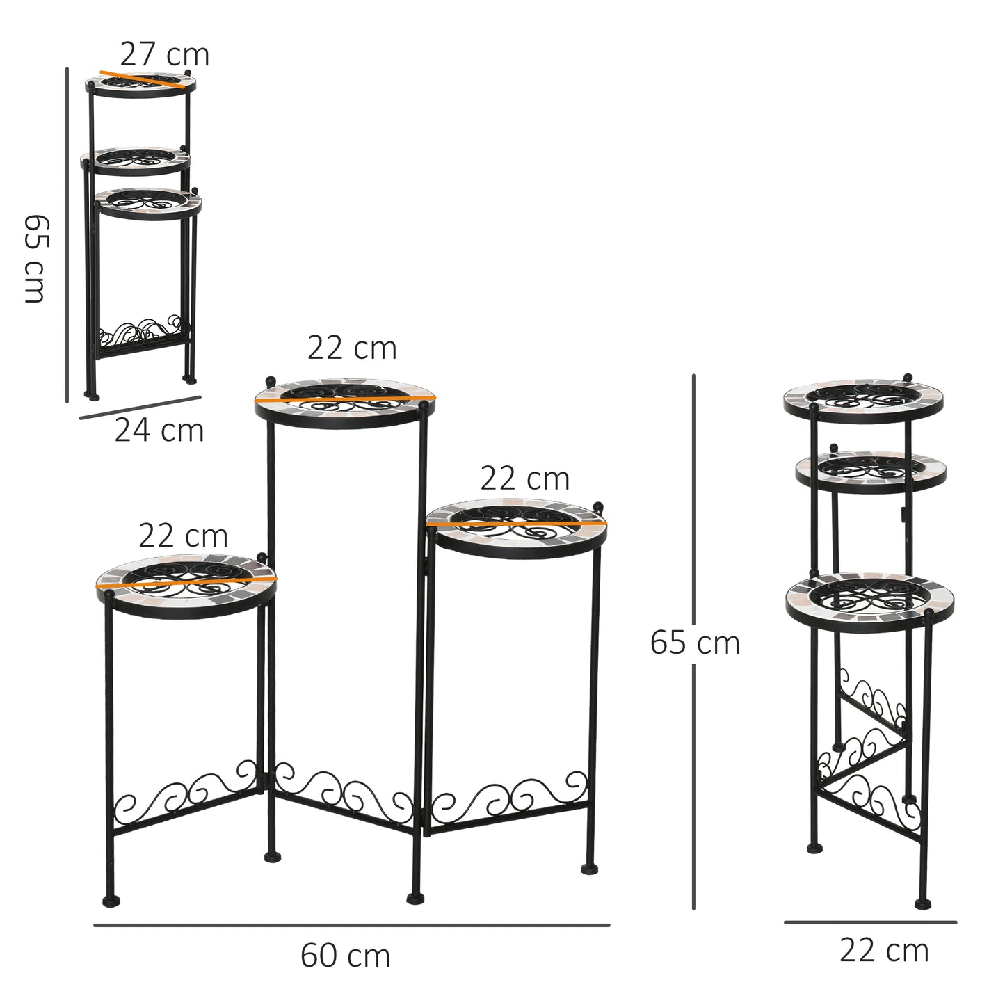 Outsunny Soporte Metal Para Plantas Mecetas Plegable Con 3 Estantes 60x22x65 Cm_2