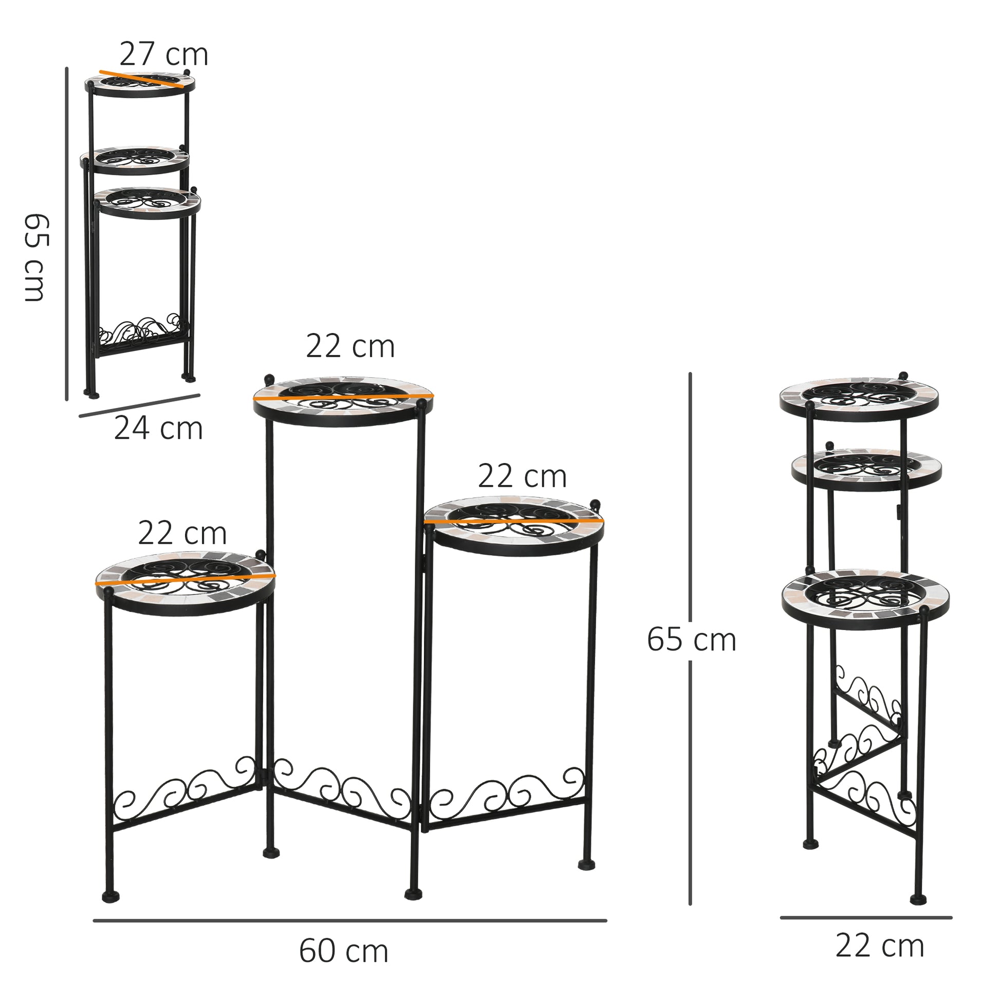 Outsunny Soporte Metal Para Plantas Mecetas Plegable Con 3 Estantes 60x22x65 Cm_2