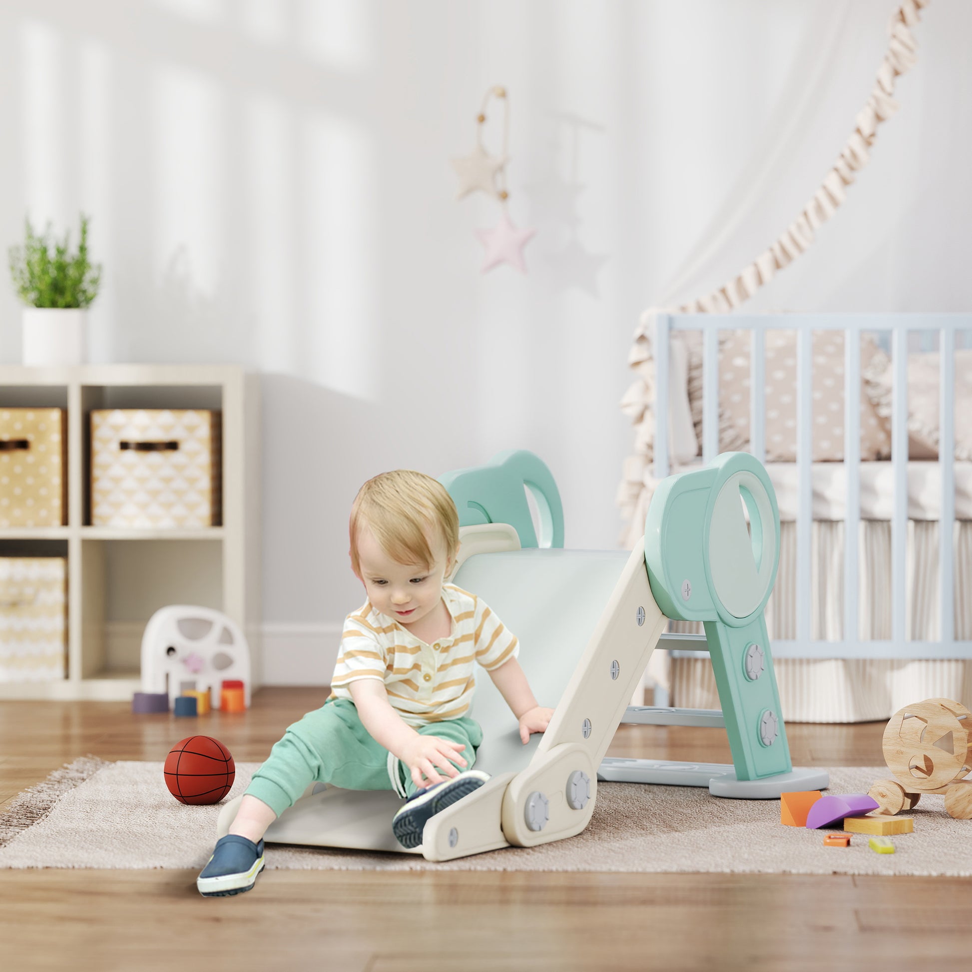 Aiyaplay Tobogán Para Niños De 18-36 Meses Plegable Carga 30kg 120x53x53cm Verde_1