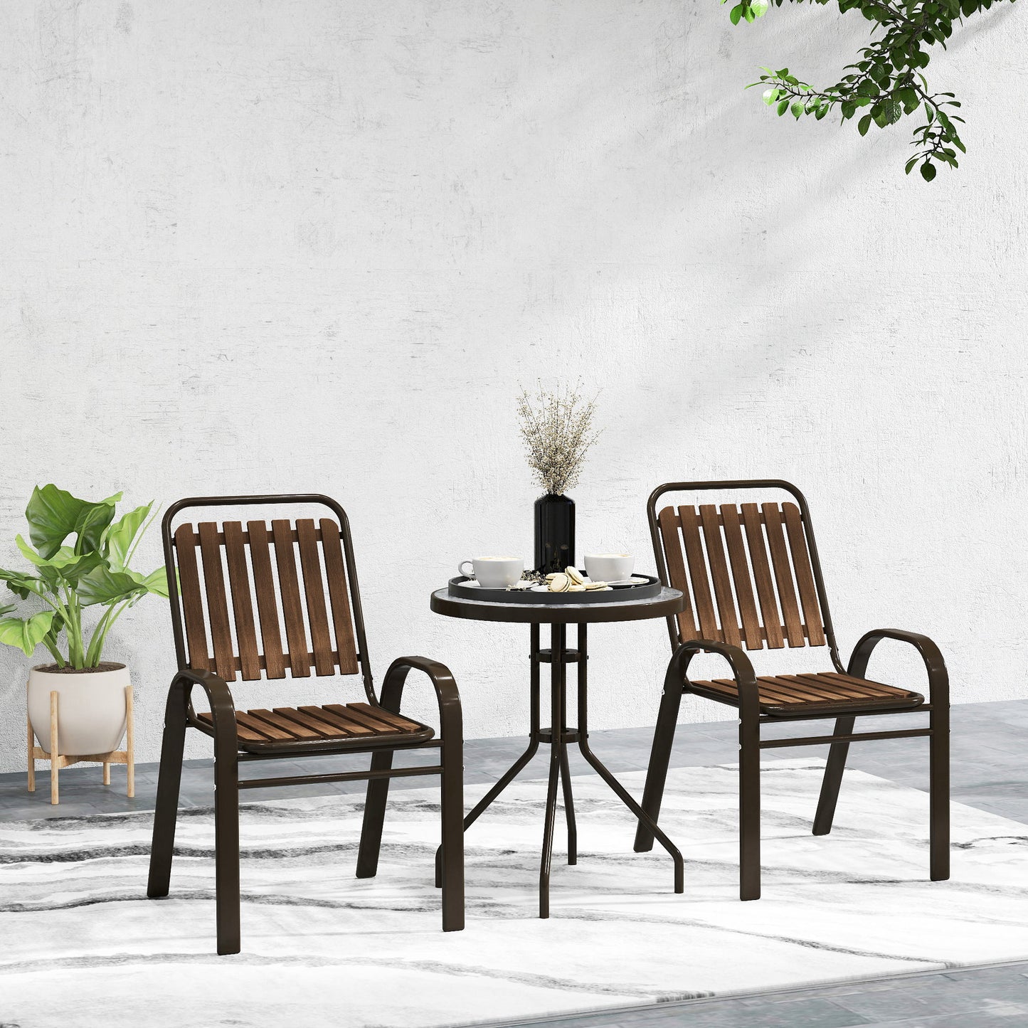 Outsunny Conjunto Jardín Exterior De 3 Piezas Con 2 Sillas Apilables Y Mesa_1