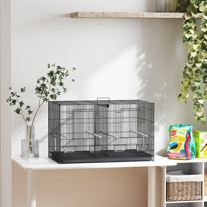 Pawhut Jaula Para Pájaros Con Divisor 4 Comederos 4 Perchas 76x46x46 Cm Negro_1