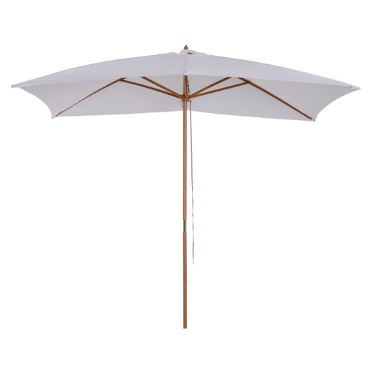 Outsunny Sombrilla Jardín 295x200cm Con Mástil De Madera Y Polea Blanco_0