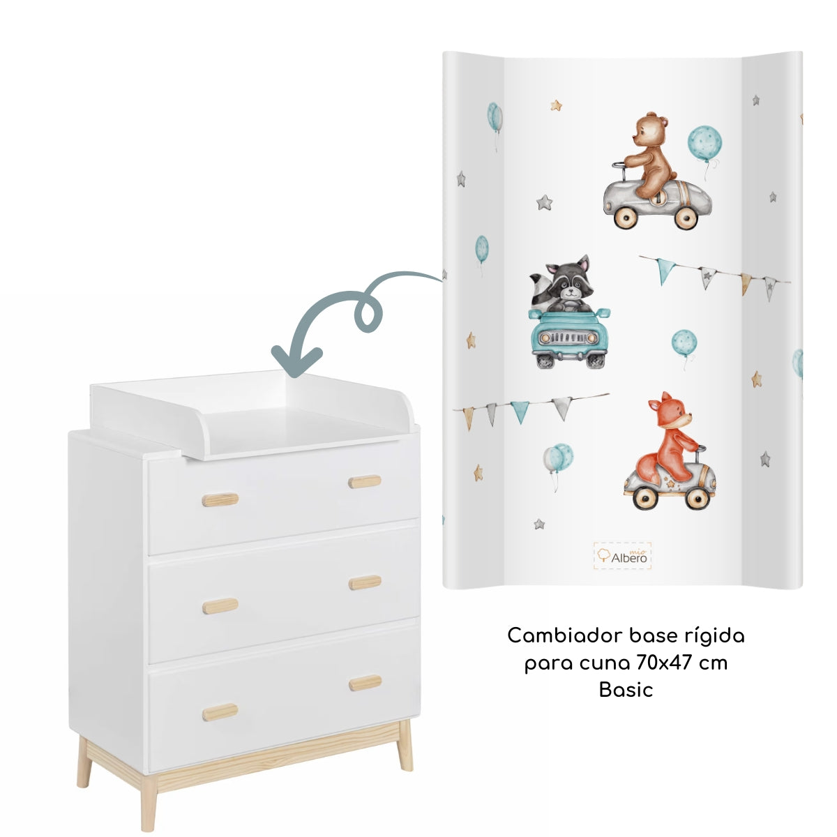 Basic Cambiador Base Rígida 70x47cm Cuna Y Cómoda 2 En 1 Albero Mio | Estable En La Cuna, Práctico En La Cómoda_1