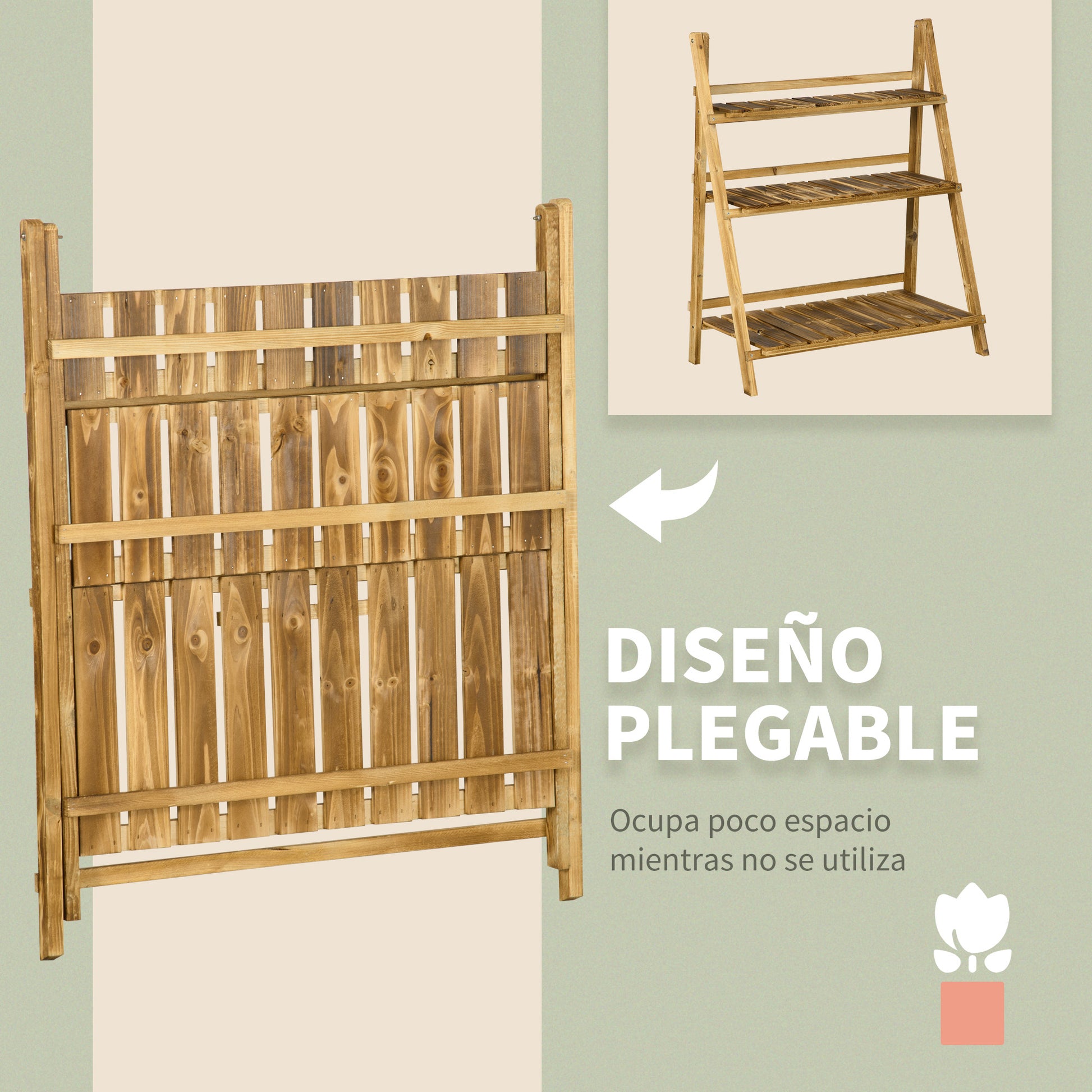 Outsunny Soporte Para Plantas De Madera De 3 Niveles 80x37x93 Cm Natural_5