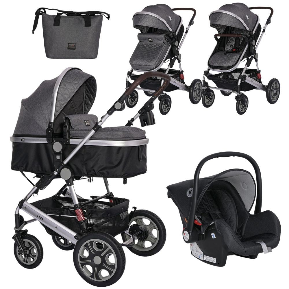 Carro De Bebé Tres Piezas Convertible Lora Hasta 15 Kg Steel Grey_0
