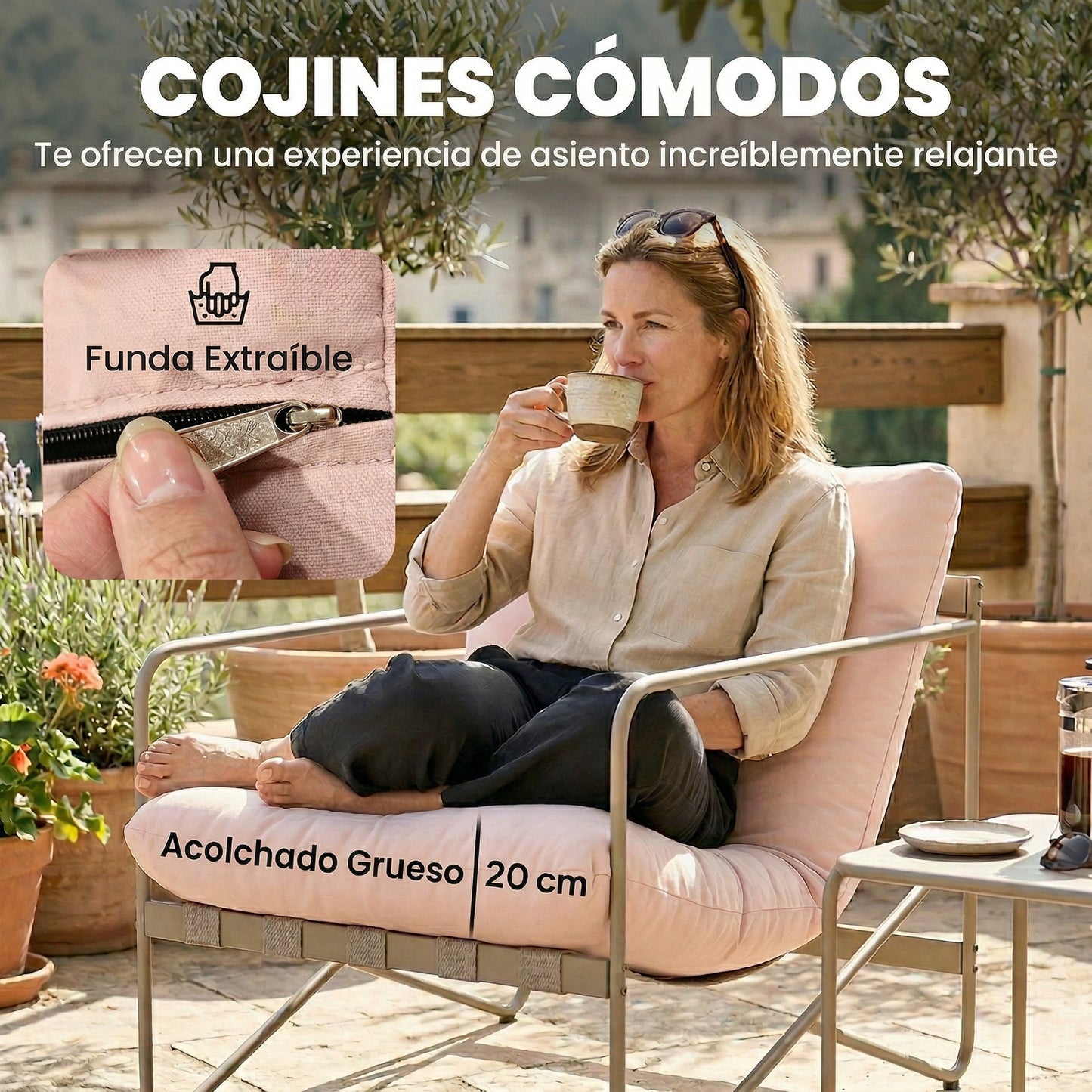 Outsunny Conjunto De Jardín Exterior De 4 Piezas Con Cojines Gruesos Rosa_5