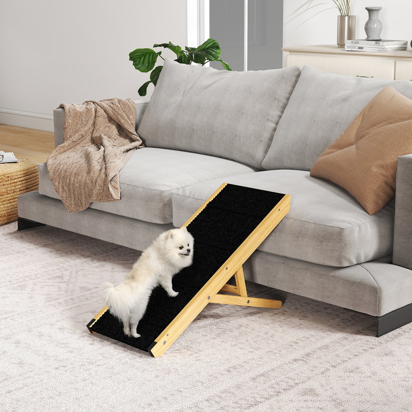 Pawhut Rampa Para Perros Plegable Con Altura Ajustable 83,5x35x47,5 Cm Natural_1