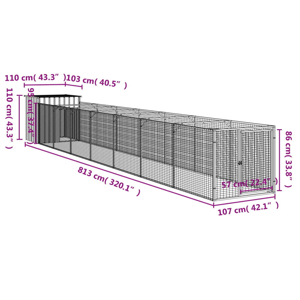 Vidaxl Caseta Perros Corral Acero Galvanizado Gris Claro 110x813x110cm_2