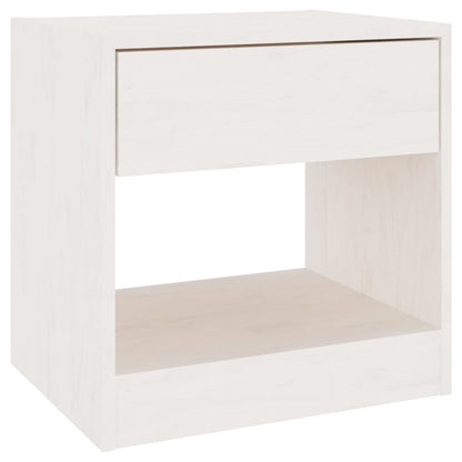 Mesita De Noche Madera Maciza De Pino Blanco 40x31x40 Cm_0