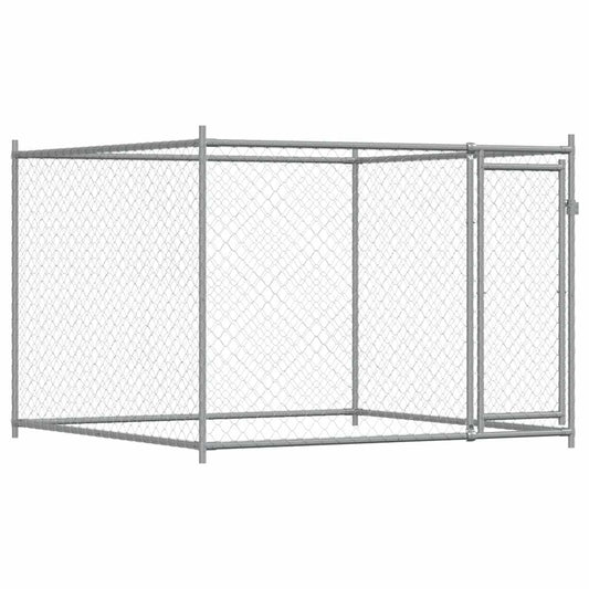 Jaula De Perros Con Puerta Acero Galvanizado Gris 2x2x1,5 M_0