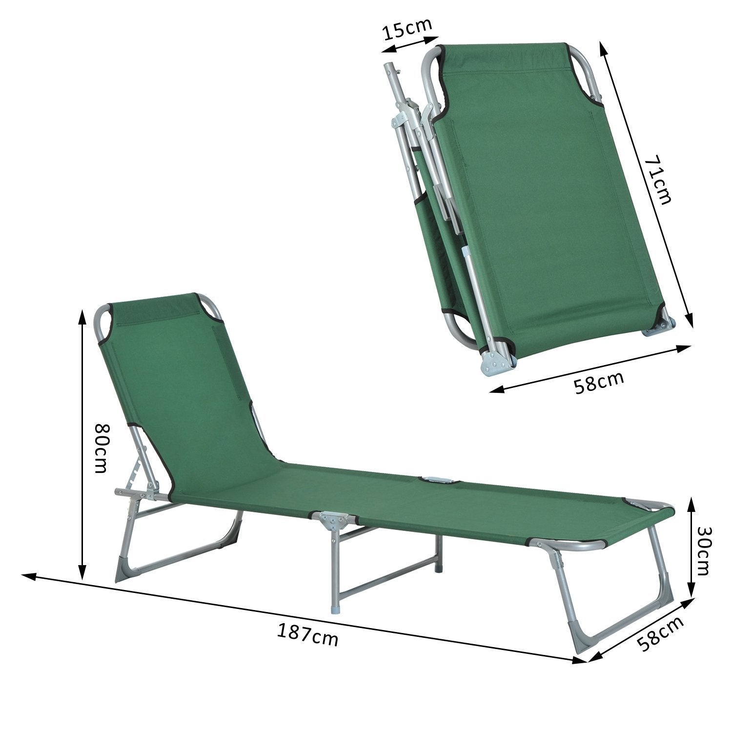 Outsunny Cama De Camping Plegable Tumbona Plegable Carga 120kg 187x58x28cm Verde_2