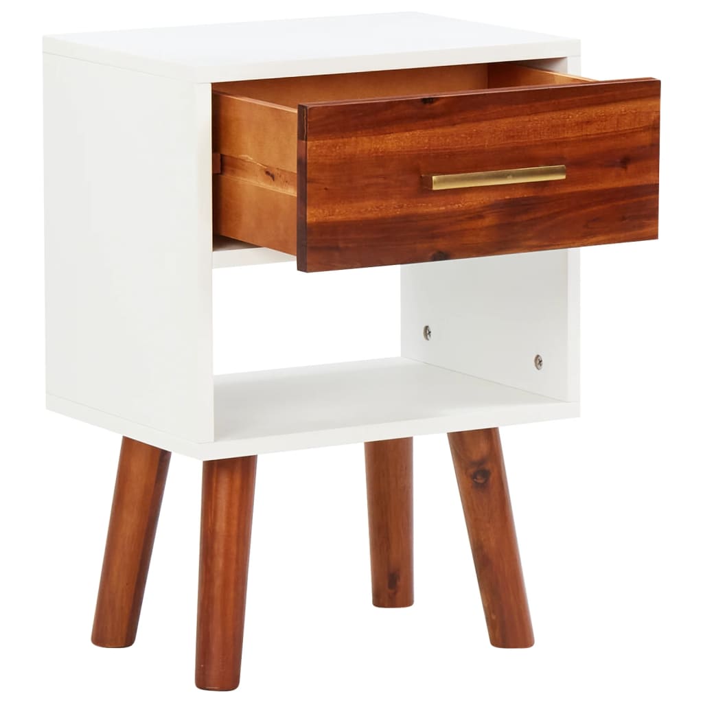 Mesita De Noche De Madera Maciza De Acacia 40x30x57 Cm_1