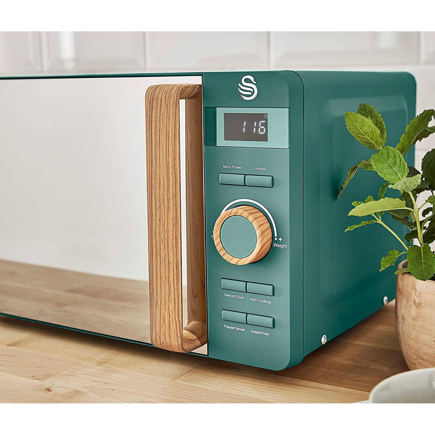 Swan Nordic Microondas Digital, 20l, 6 Niveles, Temporizador, Tirador Efecto Madera, Diseño, Sm22036greneu, Verde 800w_2