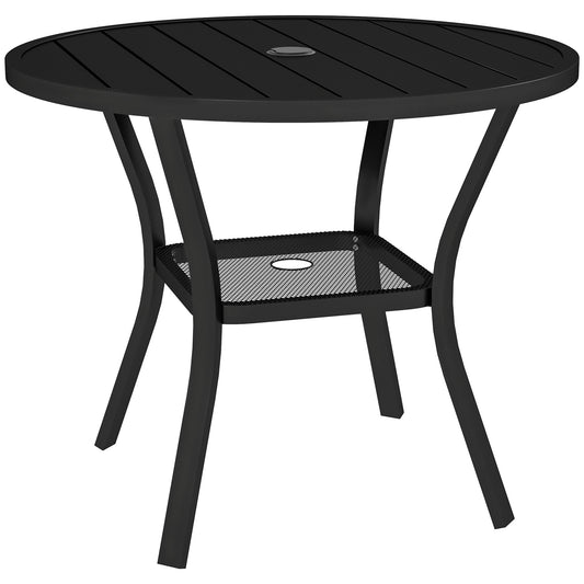 Outsunny Mesa De Jardín Exterior Con Orificio Para Sombrilla Ø90x73 Cm Negro_0