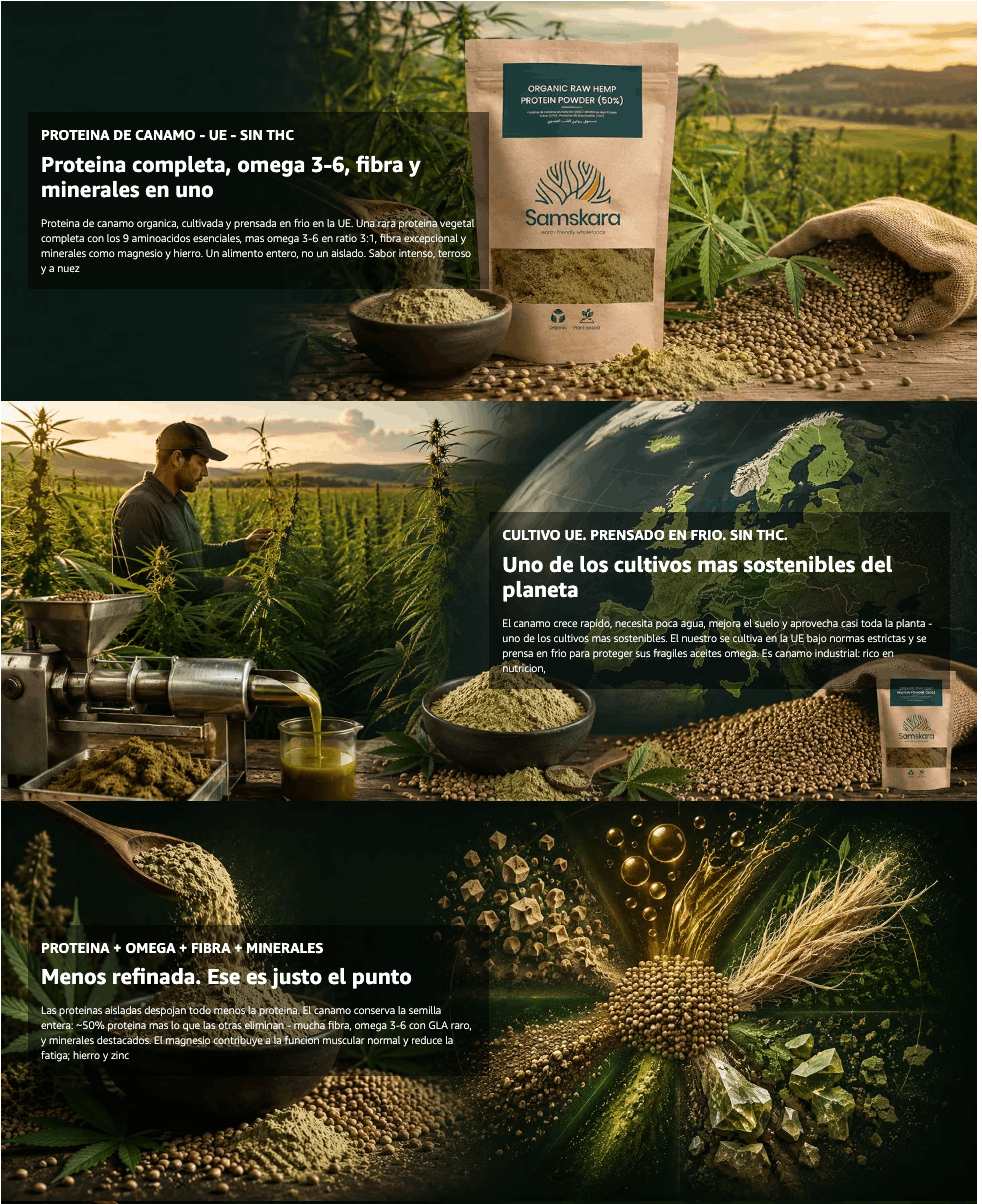 Proteína De Cáñamo Bio - 5kg | Proteína Vegetal Ecológica Vegana Para Batidos Y Repostería, Sin Azúcares Añadidos_3
