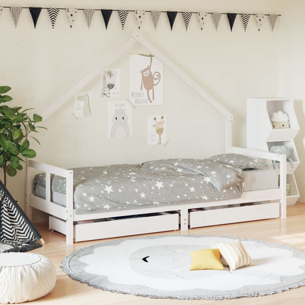Vidaxl Estructura Cama Niños Con Cajones Madera Pino Blanco 80x200 Cm_1