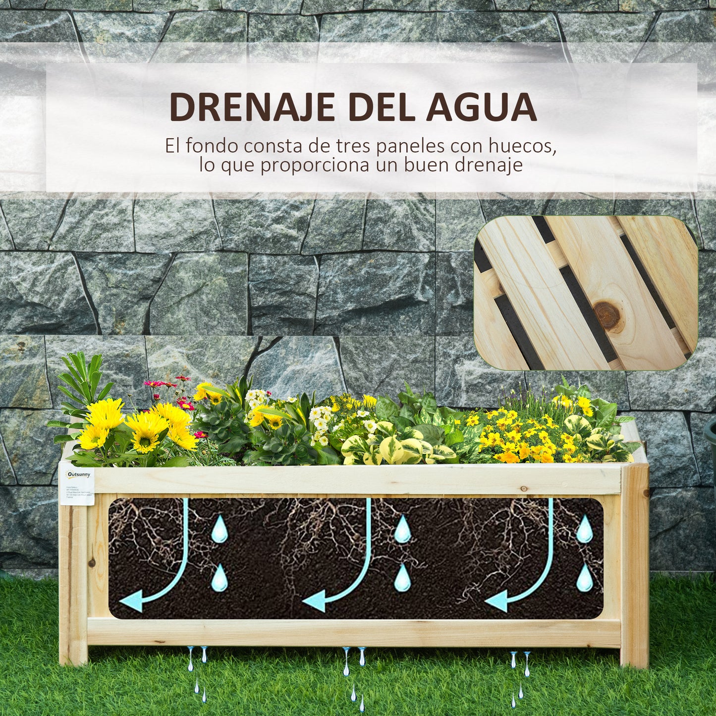 Outsunny Jardinera De Madera Plegable Con 4 Patas 70x30x25 Cm Natural_4