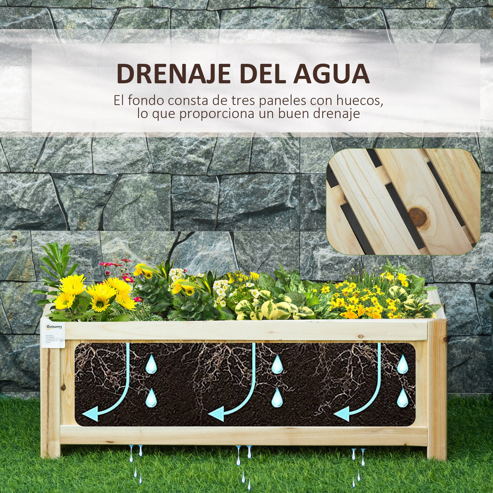 Outsunny Jardinera De Madera Plegable Con 4 Patas 70x30x25 Cm Natural_4