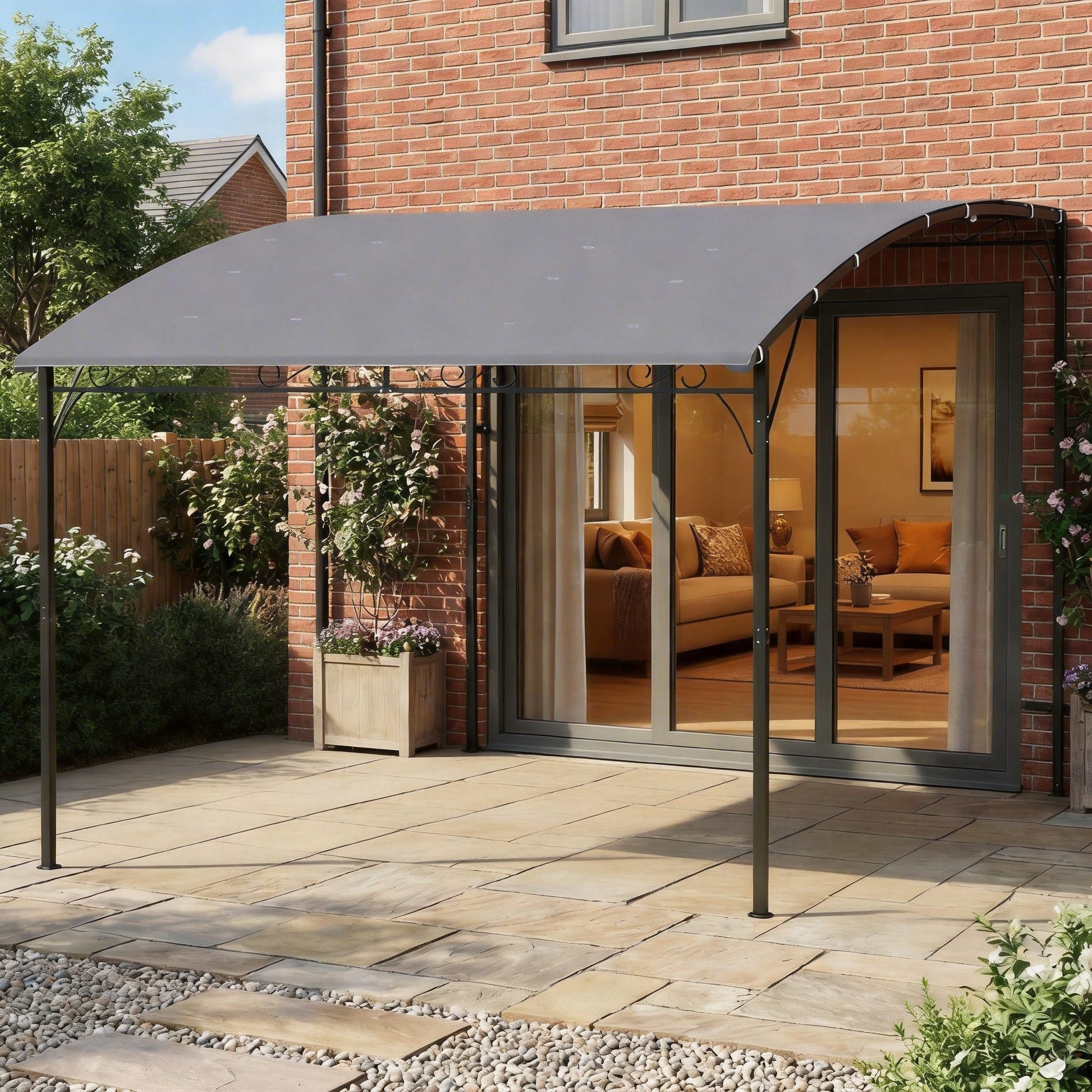 Outsunny Pérgola De Pared 2,8x3,8 M Con Techo Inclinado Estructura Metálica Gris_1