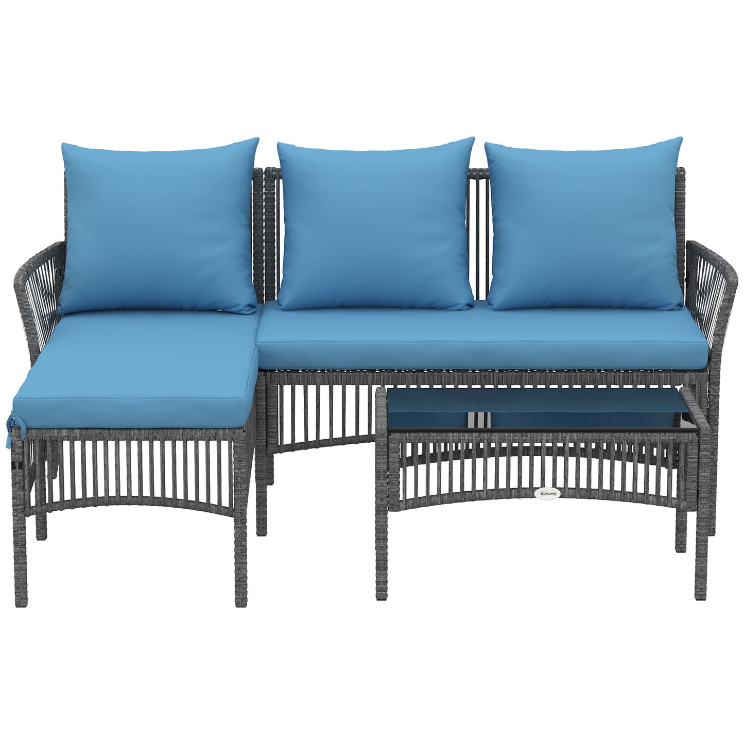 Outsunny Conjunto Muebles Jardín Exterior De Ratán 3 Piezas Cojines Azul Claro_3