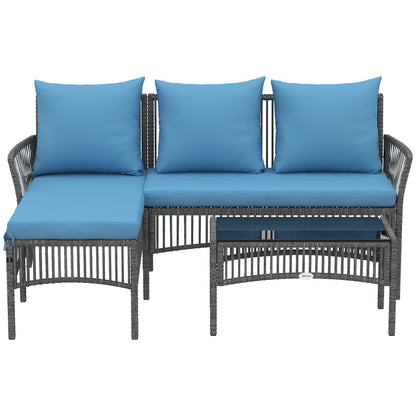 Outsunny Conjunto Muebles Jardín Exterior De Ratán 3 Piezas Cojines Azul Claro_3