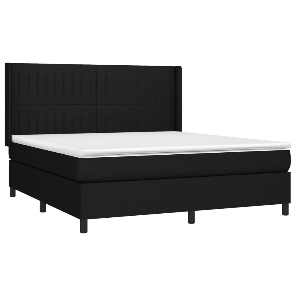 Cama Box Spring Colchón Y Luces Led Tela Negro 160x200 Cm / Vetonek_1