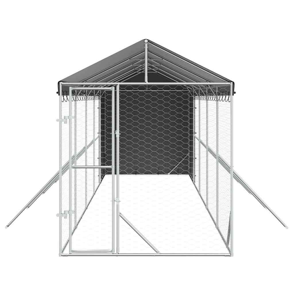 Perrera De Exterior Con Toldo Acero Galvanizado Plata 2x10x2,5m_4