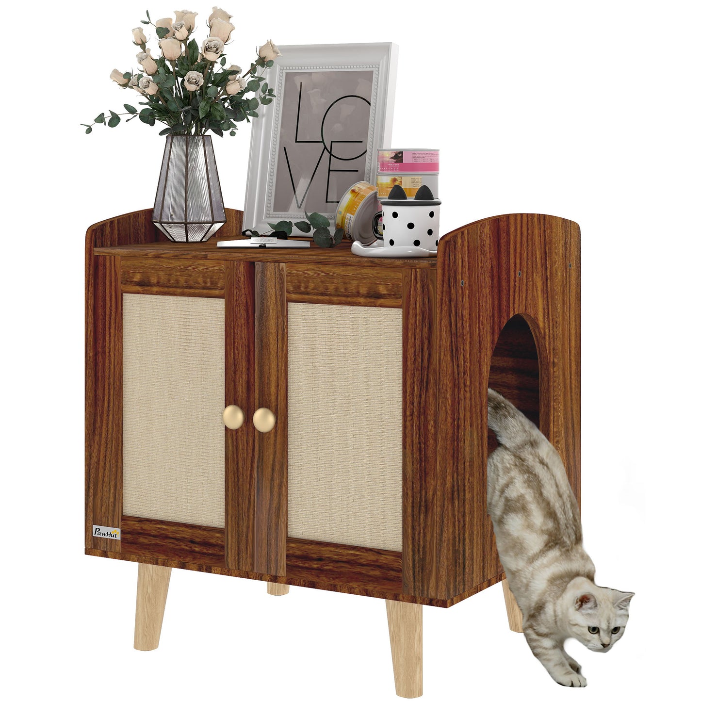 Pawhut Mueble Arenero Para Gatos Con Puertas Con Esteras De Sisal Marrón_0