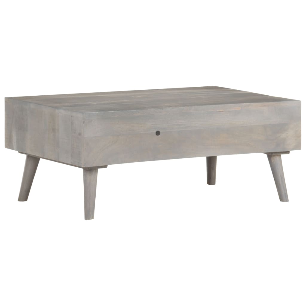Mesa De Centro Madera Maciza De Mango Rugosa Gris 100x60x40 Cm_2